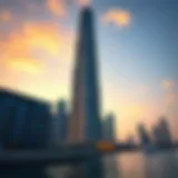 Stunning view of Dubai Creek Tower with sunset backdrop