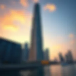Stunning view of Dubai Creek Tower with sunset backdrop