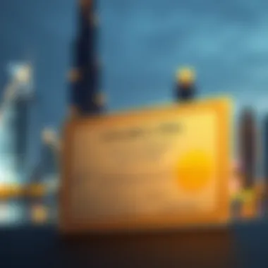 Golden Visa Certificate with Dubai Landmarks Golden Visa certificate with Dubai landmarks background