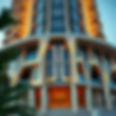 Architectural Details of Dunya Tower's Facade The intricate facade of Dunya Tower highlighting its modern design elements and aesthetic appeal.
