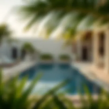 Tranquil Outdoor Space with Pool Serene outdoor area with pool and tropical landscaping