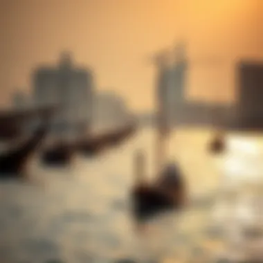 Serene Dubai Creek Peaceful ambiance at Dubai Creek with traditional dhows sailing