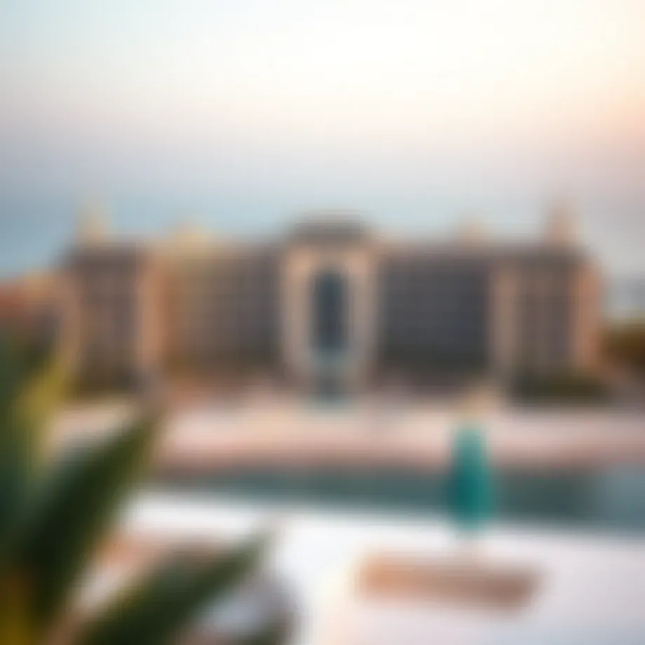 Panoramic view of The Address Beach Resort showcasing its stunning architecture against the backdrop of the Dubai coastline
