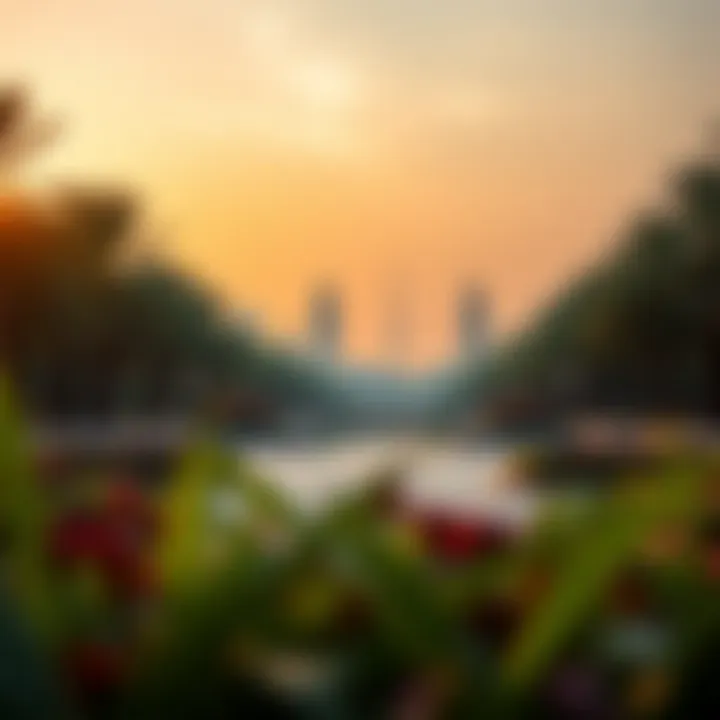 Serene landscape capturing the essence of Reem Central Park at sunset