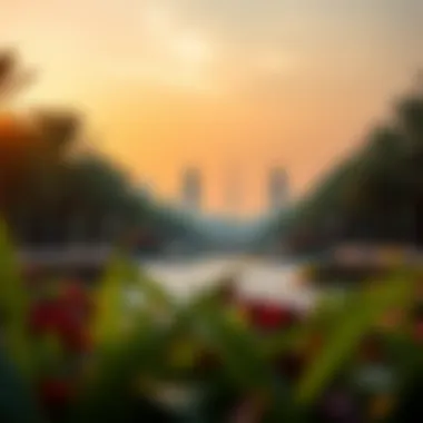 Serene Landscape of Reem Central Park Serene landscape capturing the essence of Reem Central Park at sunset
