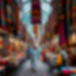 A vibrant view of Meena Bazaar showcasing colorful textiles and traditional handicrafts