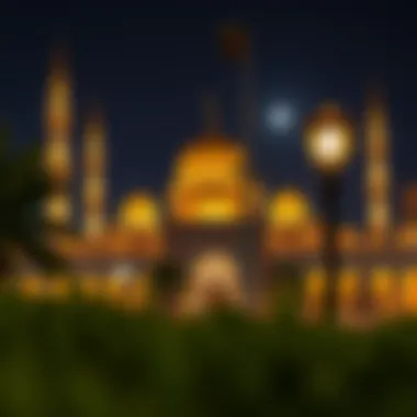 Ramadan Nights: Mosque Illuminations in Dubai Beautifully decorated mosque illuminated at night during Ramadan