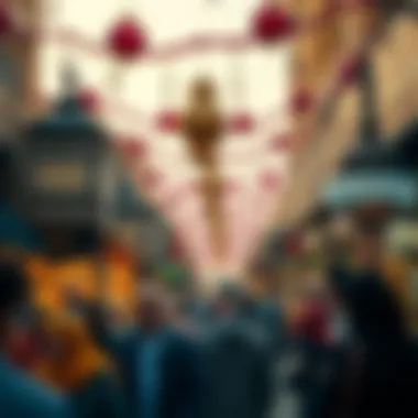 Vibrant market scene during Ramadan with festive decorations